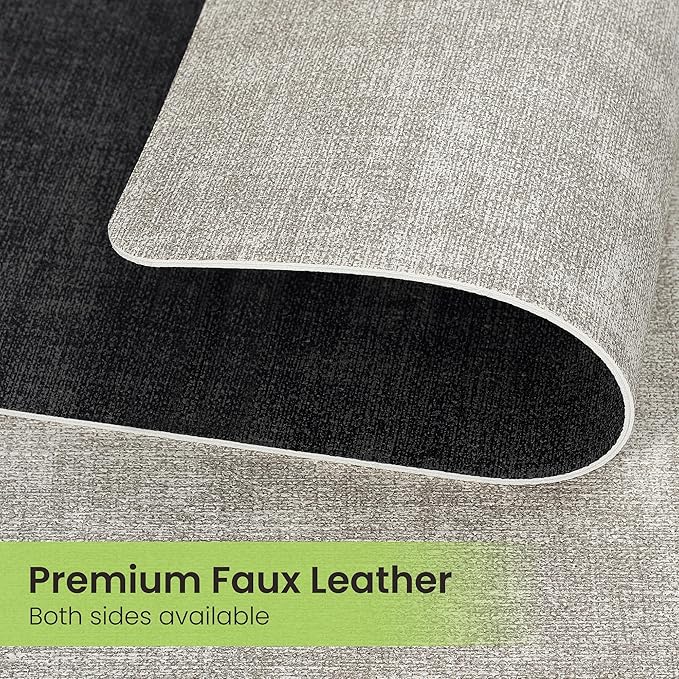 Fyvva Placemats Set of 4, Faux Leather Heat Resistant Wipeable Placemats, Dual Sided Waterproof Washable Table Mats with Coaster, Suitable for Kitchen, Dining, Table Decor (4, Black Light Gray)