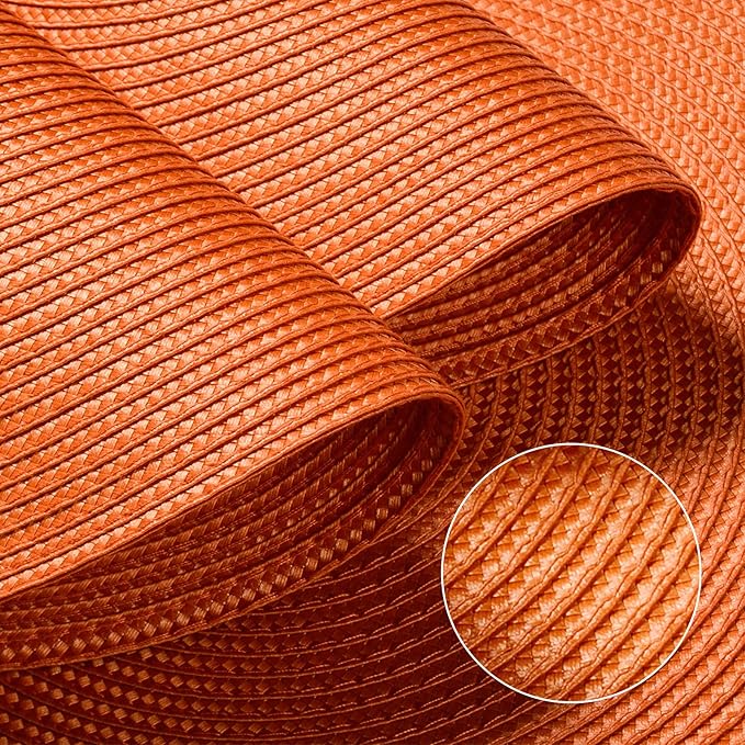 FunWheat Round Braided Placemats Set of 8 Place Mats for Dining Table Woven Washable Non-Slip Table Mats 15 Inch(Orange,8pcs)