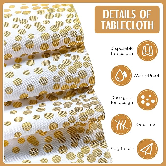 Tudomro 16 Pieces White and Gold Disposable Plastic Tablecloths and Satin Table Runner Set 54x108 Inch Tablecloth 12x108 Inch Table Runners for New Year Wedding Birthday Baby Shower Graduation
