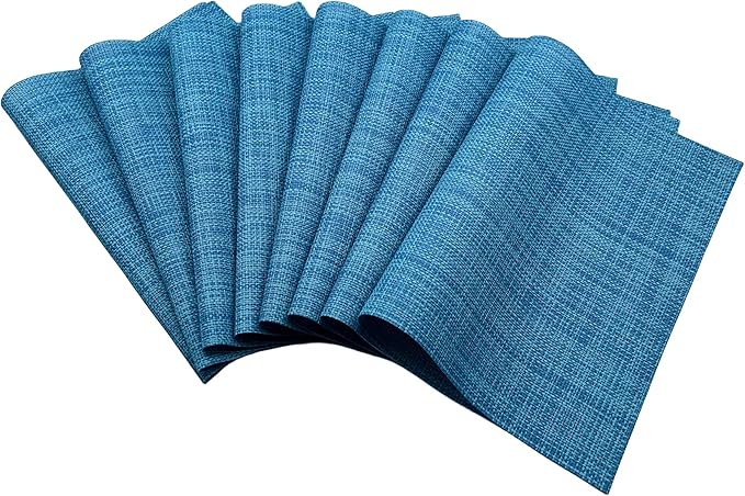 WAZAIGUR Placemats,Easy to Clean Crisscross Woven Vinyl Place Mats Durable Non-Slip Heat Resistant Table Mats,Placemats for Kitchen Table Set of 8,Blue
