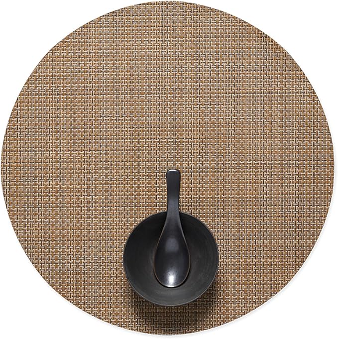 Chilewich Basketweave Placemats in Teak - Set of 4 - Easy Care Woven Tabletop Textiles - Indoor/Outdoor - 15" Round
