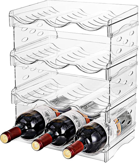 Stackable Wine Rack,Wine Bottle Holder for Inside Cabinet,for Pantry,Refrigerator,Countertop Organization-4 Tiers for 12 Bottles