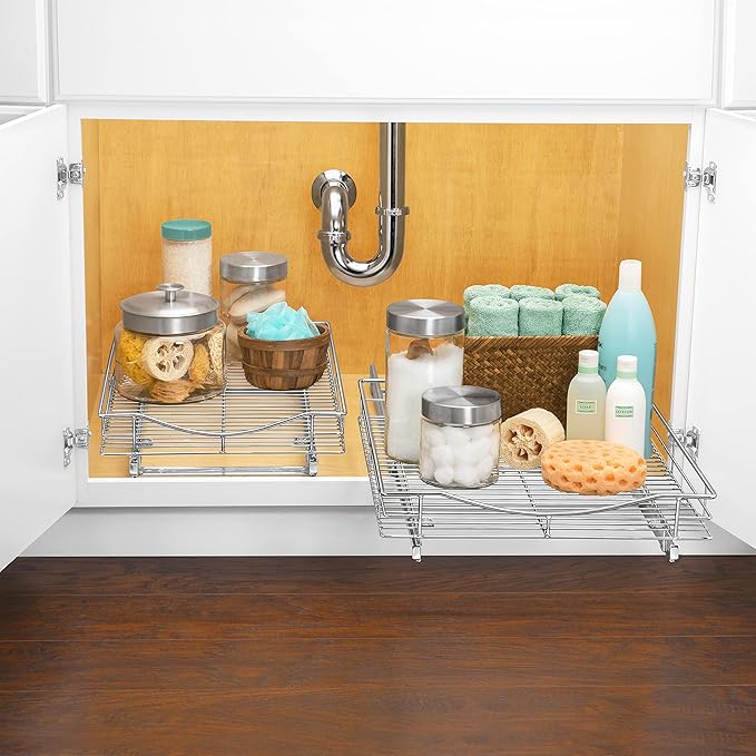 LYNK PROFESSIONAL짰 Pull Out Cabinet Organizer, 17" x 18" Slide Out Drawers for Kitchen Cabinets - Sliding Pull-Out Pantry Shelves ??Home Shelf Organizers - Lifetime Ltd. Warranty, Chrome