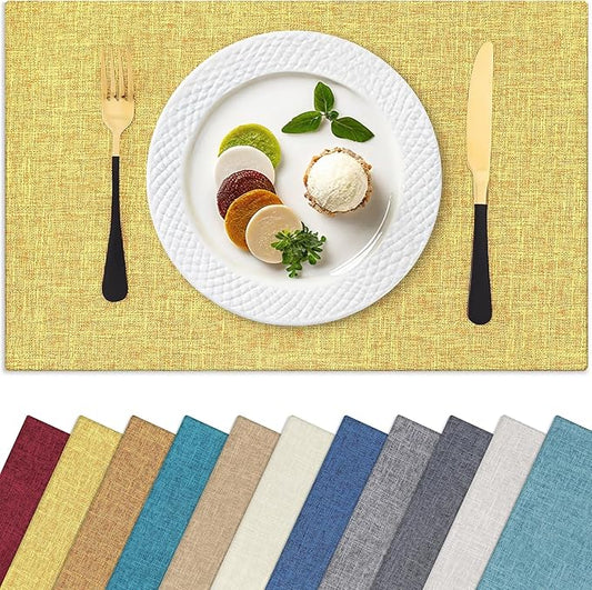 Homaxy Cloths Placemats for Dining Table Set of 6, Heat Resistant Washable Cotton Linen Blend Table Mats, Ideal for Kitchen Party Dining Decoration, 13" x 19", Mustard Yellow