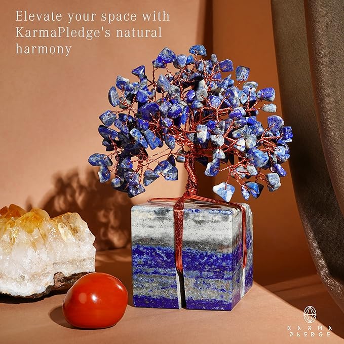 Crystal Tree for Birthday Gifts for Women, Handmade Raw Crystal Base Lapis Lazuli Chakra Healing Crystal Tree of Life for Positive Energy, Money, Good Luck, Christmas D챕cor, Home and Office Decor