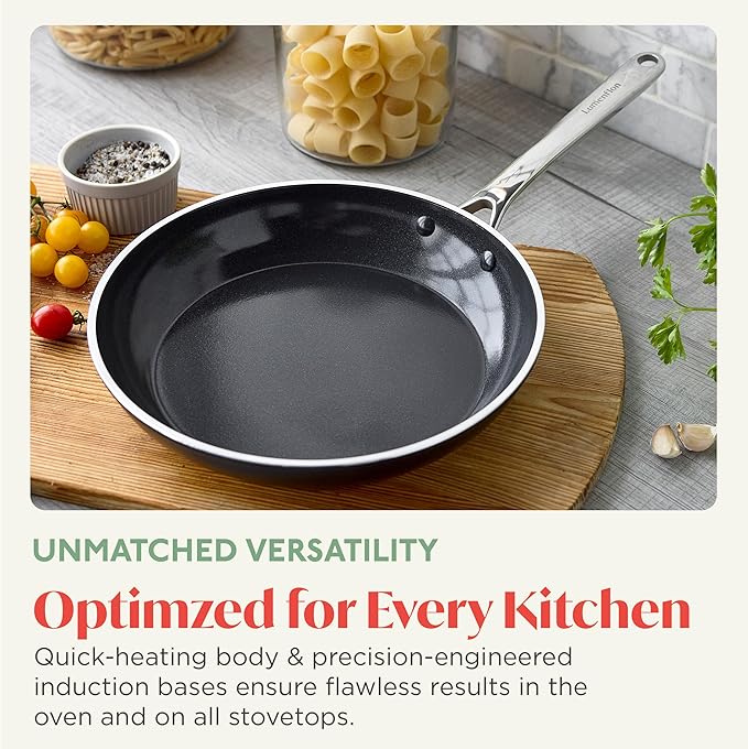 Orfeo 11??Nonstick Frying Pan, Made in Italy, Diamond Ceramic PFAS-Free Cookware, Induction Ready, Scratch Resistant, Laser-Fused Surface for Durability, Dishwasher Safe, Black
