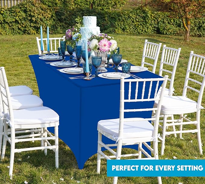 Utopia Kitchen Spandex Tablecloth 2 Pack [8FT, Royal Blue] Tight, Fitted, Washable and Wrinkle Resistant Stretch Table Cloth Rectangle Cover for Trade Show, Weddings & Parties [96Lx30Wx30H Inch]