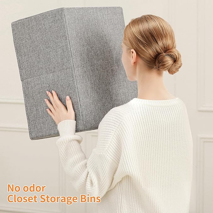 Linen Folding Storage Bins, 3 Pack Large Storage Baskets, Washable, Clothing Storage Bins with Handle, Closet Organizer for Storage Sweater,Sheets(dark grey, 18쩍"x13쩍"x8쩍")
