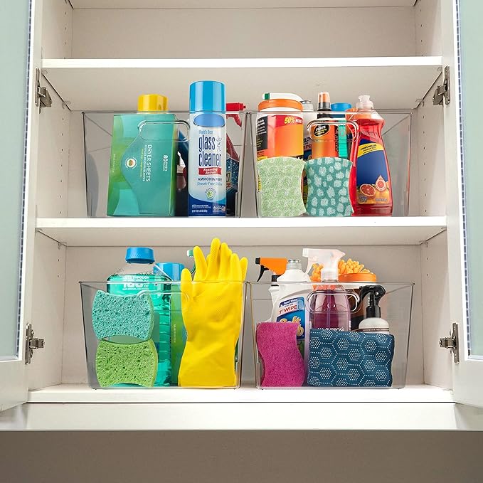 ClearSpace Clear Plastic Storage Bins ??XL 4 Pack Perfect for Kitchen,Fridge, Pantry Organization, Cabinet Organizers