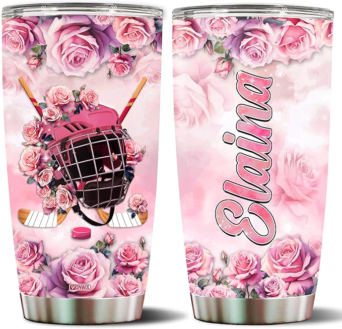 WONWIX Personalized Unique Hockey Themed Gifts for Women, Daughter, Wife, Mom, Insulated Stainless Steel 20oz Coffee Cup Mug Tumbler, Perfect for Christmas, Birthday, Mother's Day, Valentine
