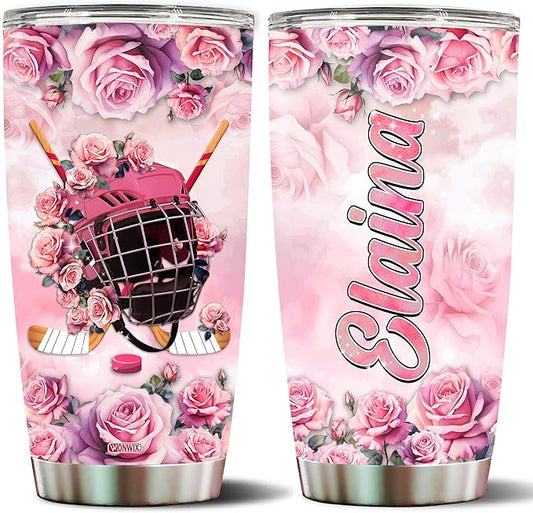 WONWIX Personalized Unique Hockey Themed Gifts for Women, Daughter, Wife, Mom, Insulated Stainless Steel 20oz Coffee Cup Mug Tumbler, Perfect for Christmas, Birthday, Mother's Day, Valentine