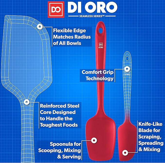 DI ORO짰 3-Piece Silicone Spatula Set - 315째C Heat Resistant Non Stick Rubber Kitchen Spatulas for Cooking and Baking - Award-Winning Professional Grade Spatula Set - Best Silicone Utensil Set