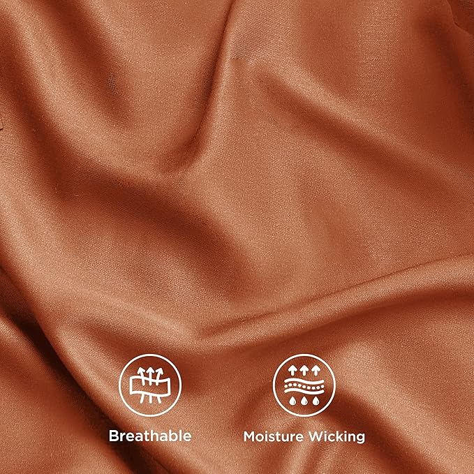 Bedsure King Size Sheets Set, Cooling Sheets for Hot Sleepers, Rayon Derived from Bamboo, Breathable & Soft, Deep Pocket Up to 16 Inches, Hotel Luxury Silky Bedding, Burnt Orange