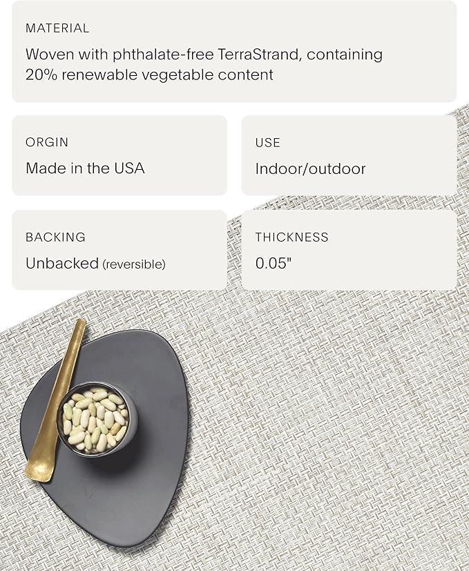 Chilewich Basketweave Placemats in Natural - Set of 4 - Easy Care Woven Tabletop Textiles - Indoor/Outdoor - 19" x 14" Rectangle