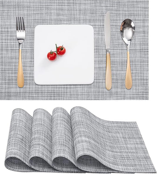Myir JUN Placemats Set of 4, Vinyl Woven Placemats Place Mats Indoor Set of 4 Washable Table Mats Non-Slip Place mats for Dining Table (B-Gray, Set of 4)