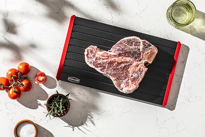 BLAZIN' THAW Defrosting Tray for Frozen Meat | 14??Large-Size | Aluminium Plate for Thawing Frozen Food | Natural Thawing Process | No Microwaves, No Cold/Warm Water Required |