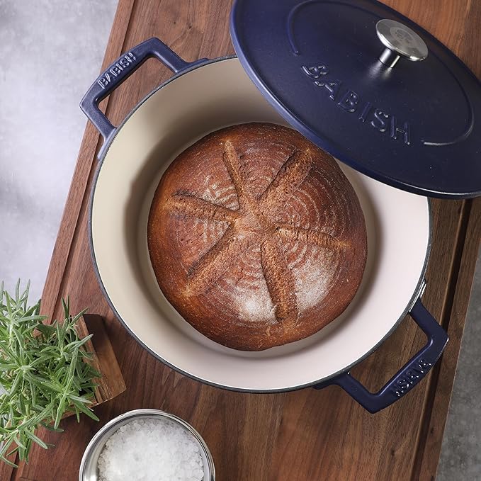 Babish 6-Quart Round Enameled Cast Iron Dutch Oven with Lid ??Blue, Heavy-Duty Dutch Oven for Slow Cooking, Braising & Baking