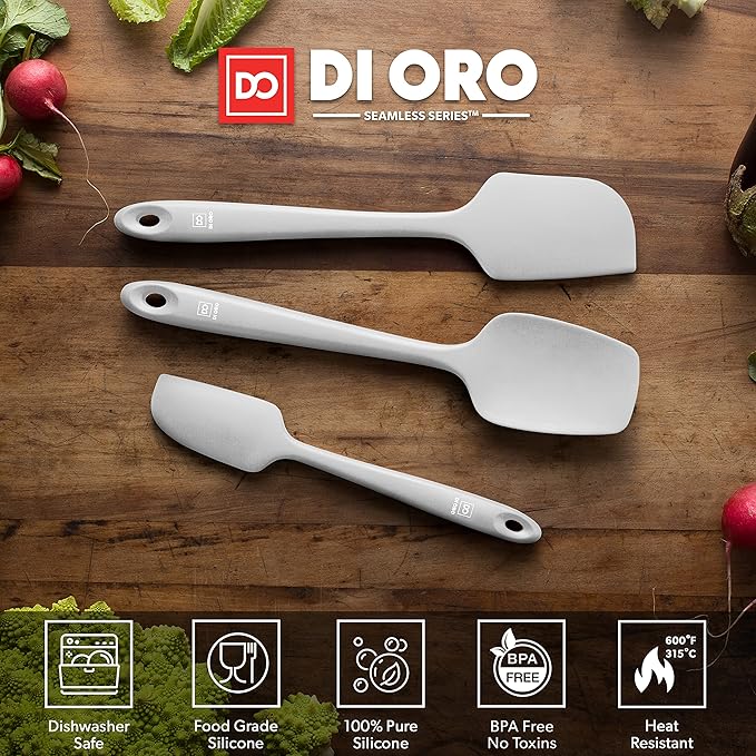 DI ORO Silicone Spatula Set - Rubber Kitchen Spatulas for Baking, Cooking, & Mixing - 600째F Heat-Resistant & BPA Free Silicone Scraper Spatulas for Nonstick Cookware - Dishwasher Safe (3pc, Stone)