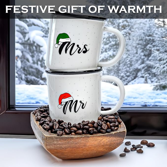 MAINEVENT Mr and Mrs Christmas Mugs Coffee Set of 2 11 Ounce Holiday Mugs