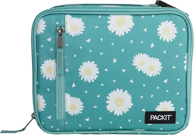 PackIt짰 Freezable Classic Lunch Box, Daisy Sage, Built with EcoFreeze짰 Technology, Collapsible, Reusable, Zip Closure With Zip Front Pocket and Buckle Handle, Designed for Fresh Lunch On the Go