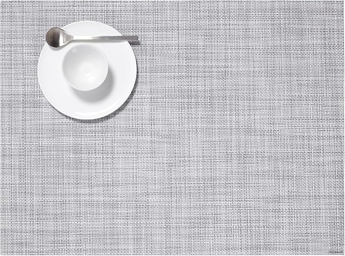 Chilewich Mini Basketweave Placemats in Mist - Set of 4 - Easy Care Woven Tabletop Textiles - Indoor/Outdoor - 19" x 14" Rectangle