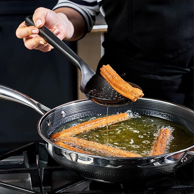 HexClad 9-Piece Kitchen Utensil Set, 9 Stainless Steel & Silicone Tools with a Fingerprint-Resistant Metallic Finish, Heat-Resistant to 450째F, Dishwasher-Safe, Includes Non-Slip Ceramic Crock Holder
