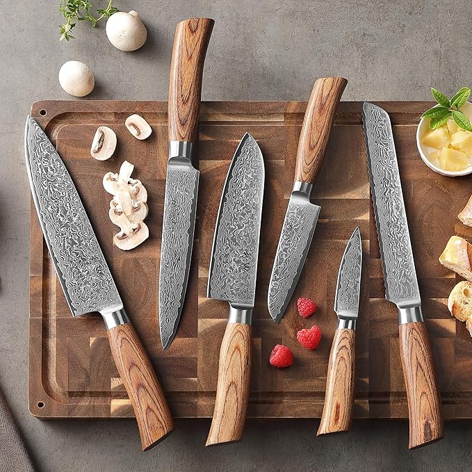 Wakoli EDIB Pro 6-Piece Damascus Knife Set ??Professional Chef Knives Set with VG10 Core Blades, 67-Layer Damascus Steel and Ergonomic Pakkawood Handles ??Premium Kitchen Knives in Elegant Gift Box