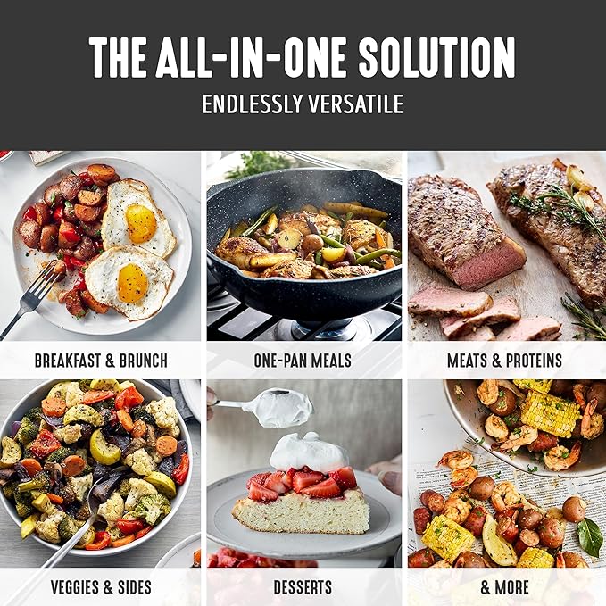 GreenLife Nonstick 12??(5QT) All in One Deep Skillet Wok with Lid, PFAS-Free Non-Toxic Ceramic Multi-Purpose Pan, Induction, All Stovetop, Egg, Stir Fry, Saute, Stay Cool Handle, Granite Black