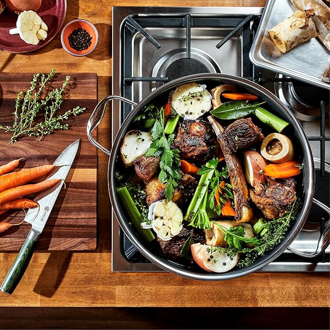 HexClad Hybrid Nonstick 12-Quart Stockpot with Tempered Glass Lid, Stay-Cool Handles, Dishwasher-Friendly, Oven-Safe Up to 900째F, Induction Ready, Compatible with All Cooktops