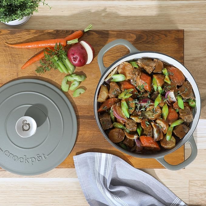 Crock-Pot Artisan 5-Quart Round Cast Iron Dutch Oven with Lid ??Matte Green, Durable Oven Safe Cookware
