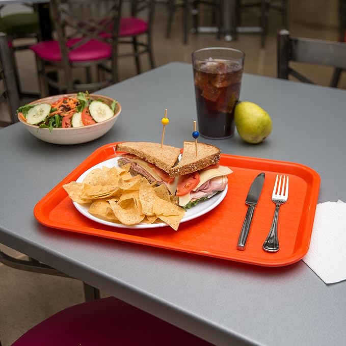 Carlisle FoodService Products CT121624 Caf챕 Standard Cafeteria / Fast Food Tray, 12" x 16", Orange