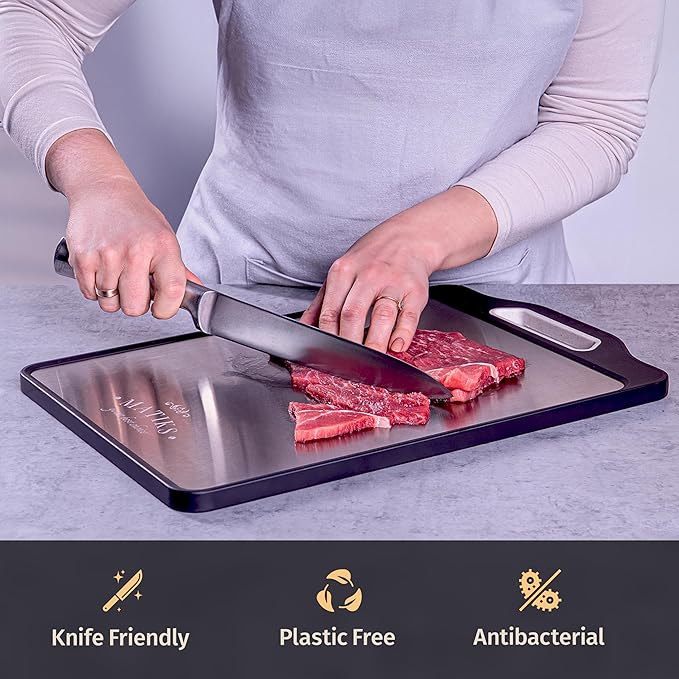 Matiks Stainless Steel Cutting Board Set - 16?씳?1??Large Double Sided Dishwasher Safe Metal Cutting Board for Kitchen ??Ideal for Chopping Meat & Veggies - Christmas Gift & Housewarming Gifts New Home