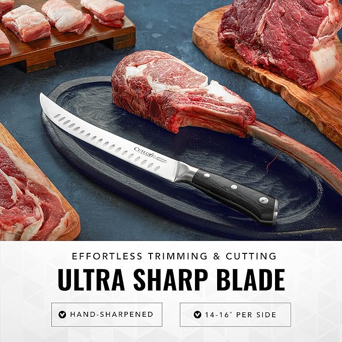 Cutluxe Butcher Knife ??10??Cimeter Breaking Knife, Razor Sharp Forged High Carbon German Steel, Full Tang Meat Carving Knife, Ergonomic Handle Design, Grilling Gifts for Men ??Artisan Series