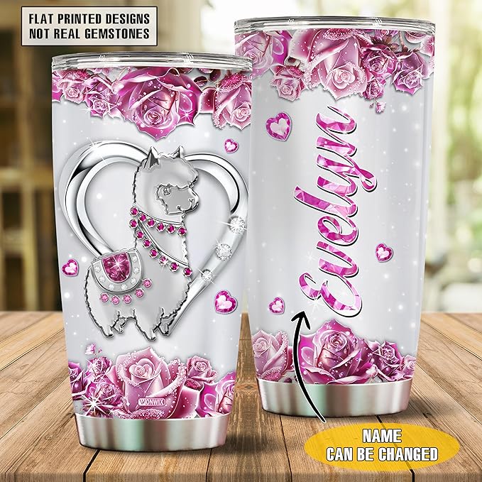 WONWIX Personalized Llama Gifts for Women Girls Wife Daughter, Insulated Stainless Steel 20oz Tumbler, Coffee Cup Travel Mug Llamas Gift for Animal Lover, Christmas Birthday Mother's Day Valentine