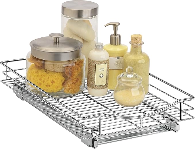 LYNK PROFESSIONAL짰 Pull Out Cabinet Organizer, 14" x 18" Slide Out Drawers for Kitchen Cabinets - Sliding Pull-Out Pantry Shelves ??Home Shelf Organizers - Lifetime Ltd. Warranty, Chrome