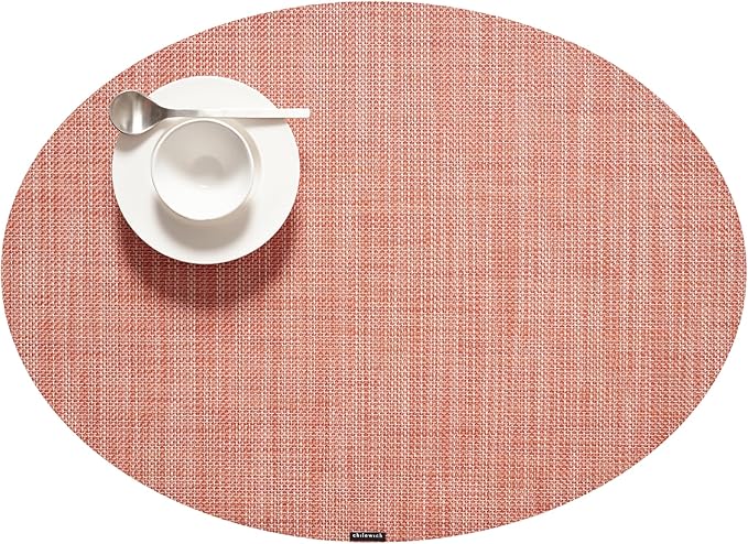 Chilewich Mini Basketweave Placemats in Clay - Set of 4 - Easy Care Woven Tabletop Textiles - Indoor/Outdoor - 19.25" x 14" Oval