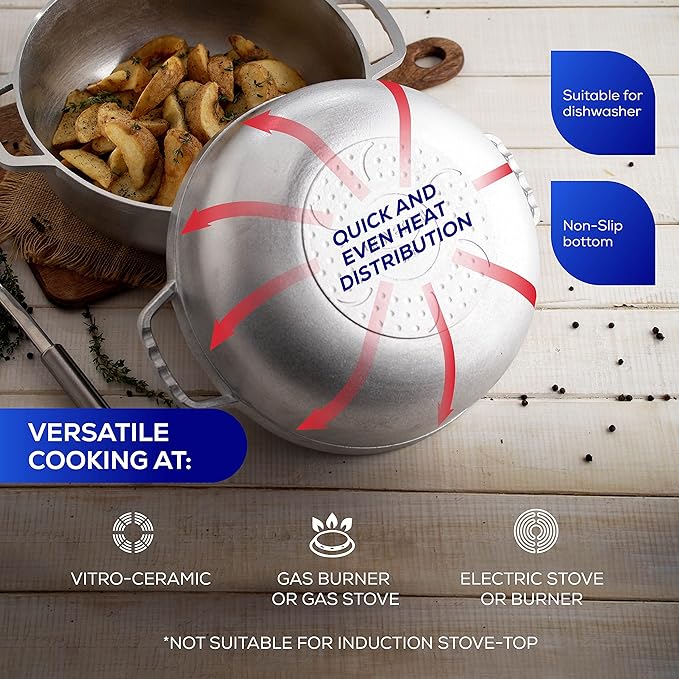 Universal (Extra Small) Caldero 4 Cups - 1.3 QT / 1.2 L, Stainless Aluminum Pot, Even Heat Distribution and Fast Cooking Dutch Oven Pot, Ergonomic Handles, Ideal for Rice, French Fries, and More