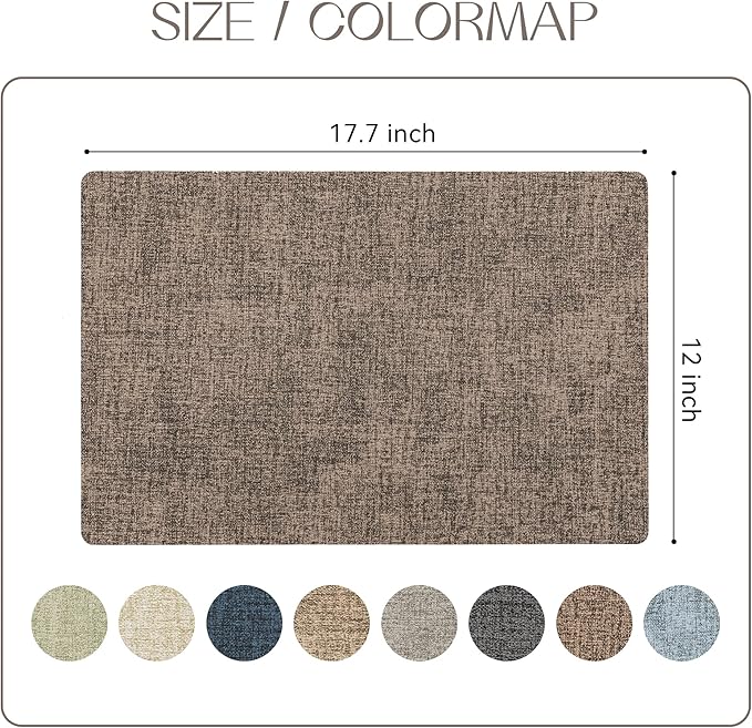 Romanstile Vinyl Placemats Set of 4-12 X 17 Inch - Heat Resistant Place Mats 100% Waterproof Oilproof Wipeable Reversible Faux Leather Table Mats for Kitchen, Dining, Party, Outdoor, Coffee