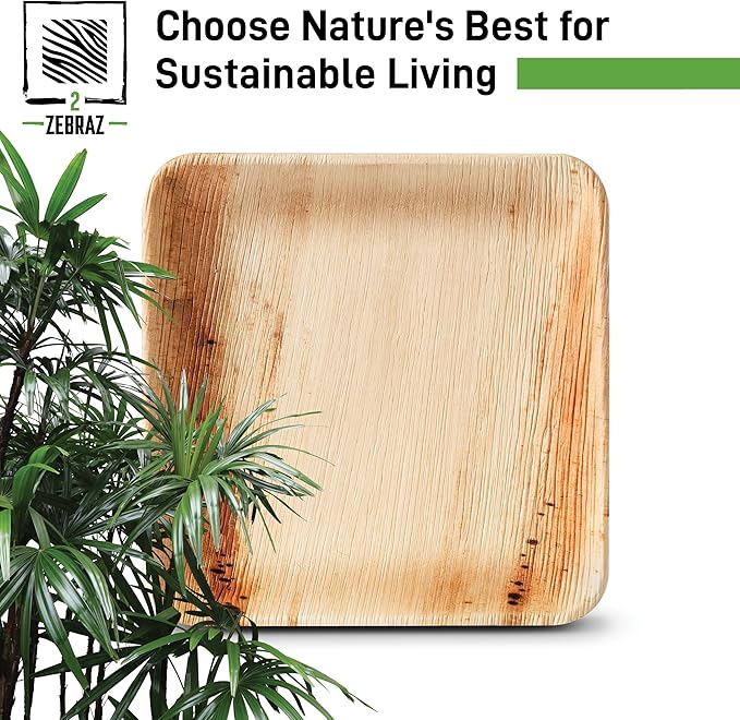 Premium 10??Palm Leaf Disposable Plates ??Set of 50, Heavy-Duty Dinner Plates, Natural Plastic Alternative, Compostable & Microwave Safe for Weddings, Parties & Events