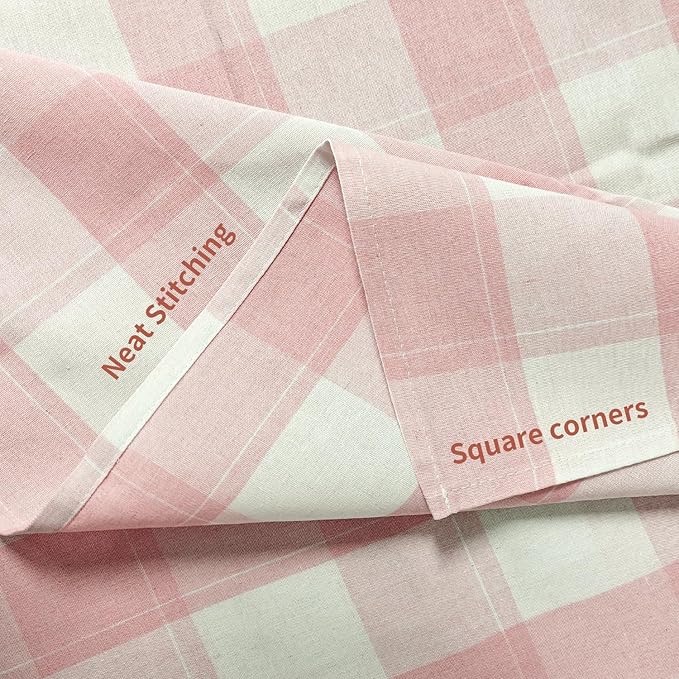 BALCONY & FALCON Rectangle Gingham Table Cloth ??Water-Resistant Cotton Blend, Spill-Proof & Washable Checkered Tablecloth for Kitchen, Dining, Picnic, Party (Pink White, 57x118 Inch)