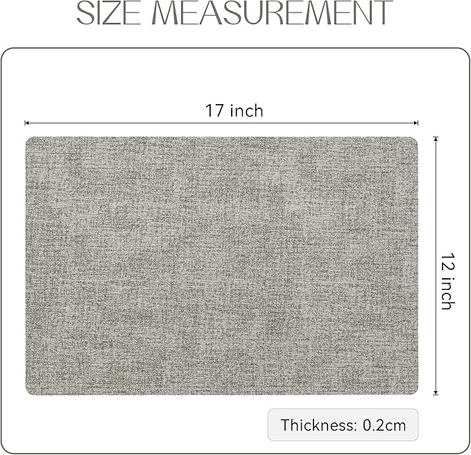 Romanstile Vinyl Placemats Set of 4-12 X 17 Inch - Heat Resistant Place Mats 100% Waterproof Oilproof Wipeable Reversible Faux Leather Table Mats for Kitchen, Dining, Party, Outdoor, Light Grey