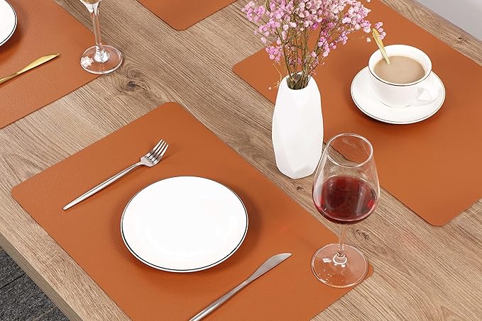 Wipeable Placemats Leather Table Mats Waterproof Heat-Resistant Easy to Clean for Dining Table Set Kitchen Table (6, Brown)
