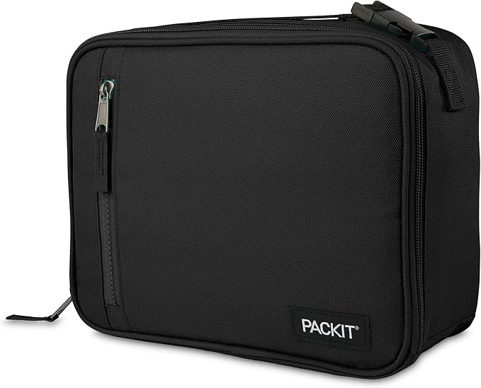 PackIt Freezable Classic Lunch Box, Black, Built with EcoFreeze짰 Technology, Collapsible, Reusable, Zip Closure With Zip Front Pocket and Buckle Handle, Designed for Fresh Lunches
