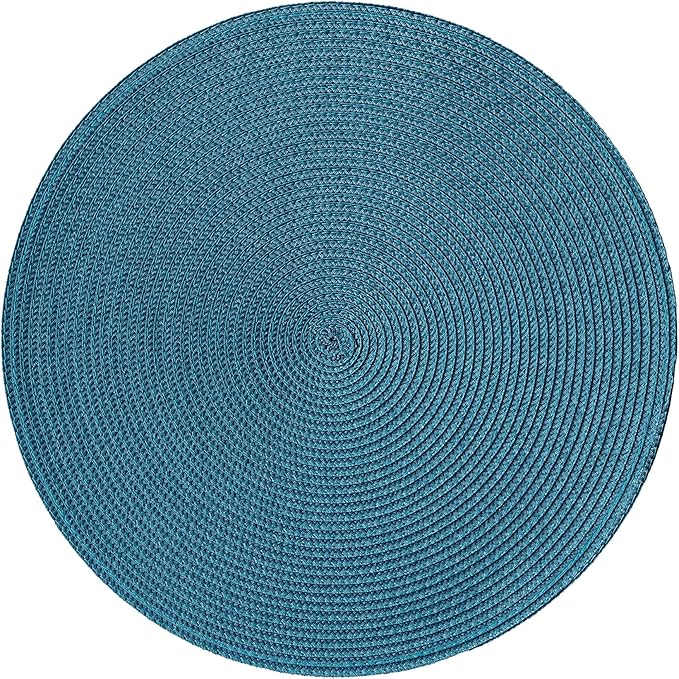 HODJOY Placemats Set of 6, Round Table mats for Indoor and Outdoor Dining Tables, Washable Woven Non-Slip Fall Placemats 15inch (Lake Blue)