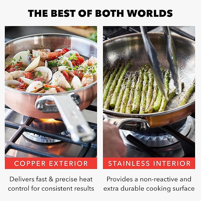 GreenPan x Bobby Flay 8 Piece Copper Clad Pots & Pans, Induction Ready Cookware, Measurement Markings, Stainless Steel Base & Interior, Oven Safe to 500?F