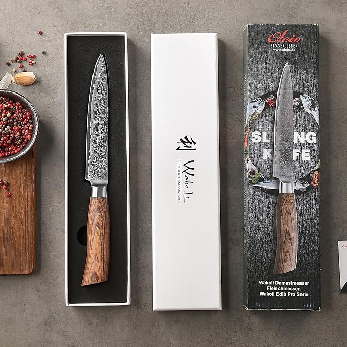 Wakoli EDIB Pro Damascus Carving Knife ??Japanese Style Meat Slicer | 6.7-Inch Blade Made of 67-Layer Damascus Steel with VG10 Core | Ergonomic Pakkawood Handle | Professional Carving Tool