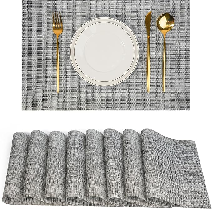 flohar Placemats Set of 8竊똍on-Slip PVC Weave Table Mats Easy to Clean竊똇eat Resistant Place Mats for Kitchen Dining Table Decoration Indoor Outdoor竊똆ray