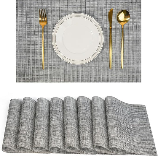flohar Placemats Set of 8竊똍on-Slip PVC Weave Table Mats Easy to Clean竊똇eat Resistant Place Mats for Kitchen Dining Table Decoration Indoor Outdoor竊똆ray