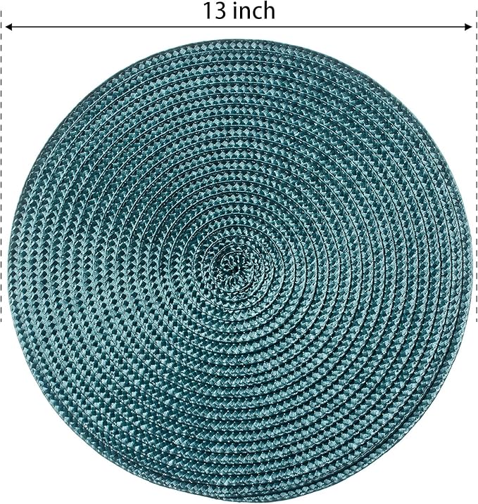 FunWheat Round Braided Placemats Set of 8 Place Mats for Dining Tables Woven Washable Non-Slip Table mats Small 13 inch(S Teal, 8pcs)