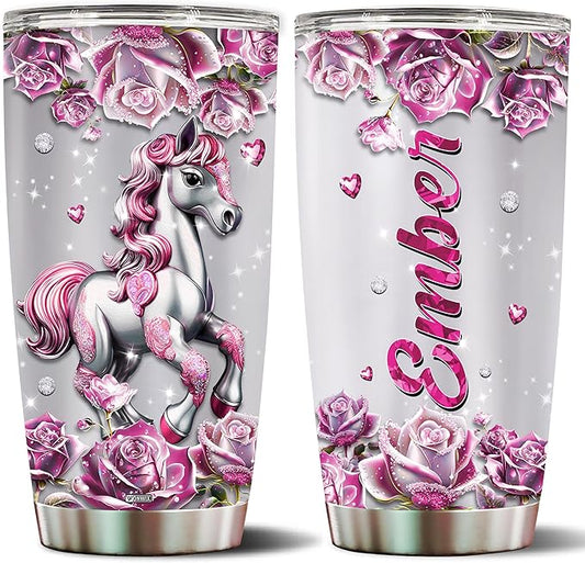 WONWIX Personalized Horse Gifts for Girls, Women, Insulated Stainless Steel Coffee Cup, Travel Mug, Tumbler, Water Bottle, Gift for Horses Lover, Christmas, Birthday, Mother's Day, Valentine